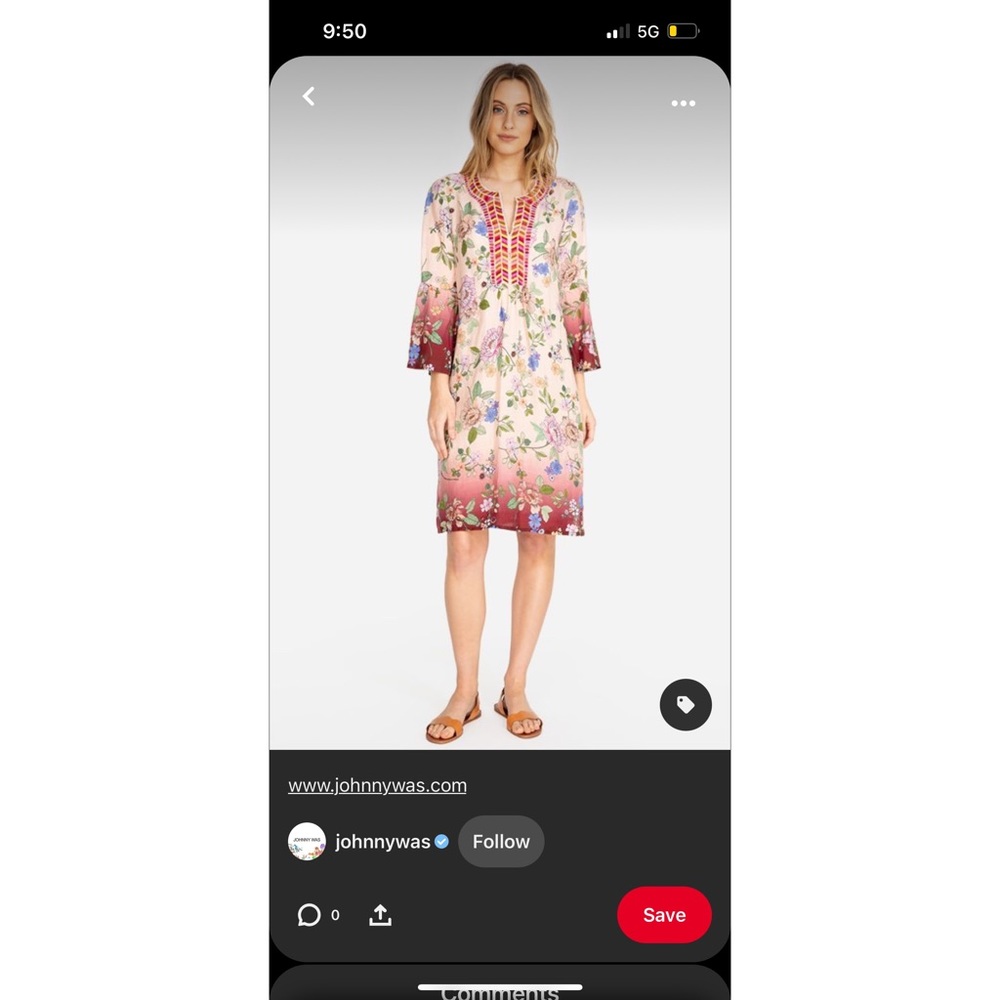 Johnny Was Flare Sleeve Floral
Tunic Dress Boho